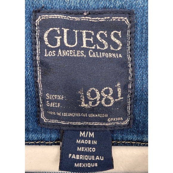 VTG Y2K Guess Jeans Pleated Snap Front Logo Crop Denim Trucker Western Jacket M - Picture 5 of 10